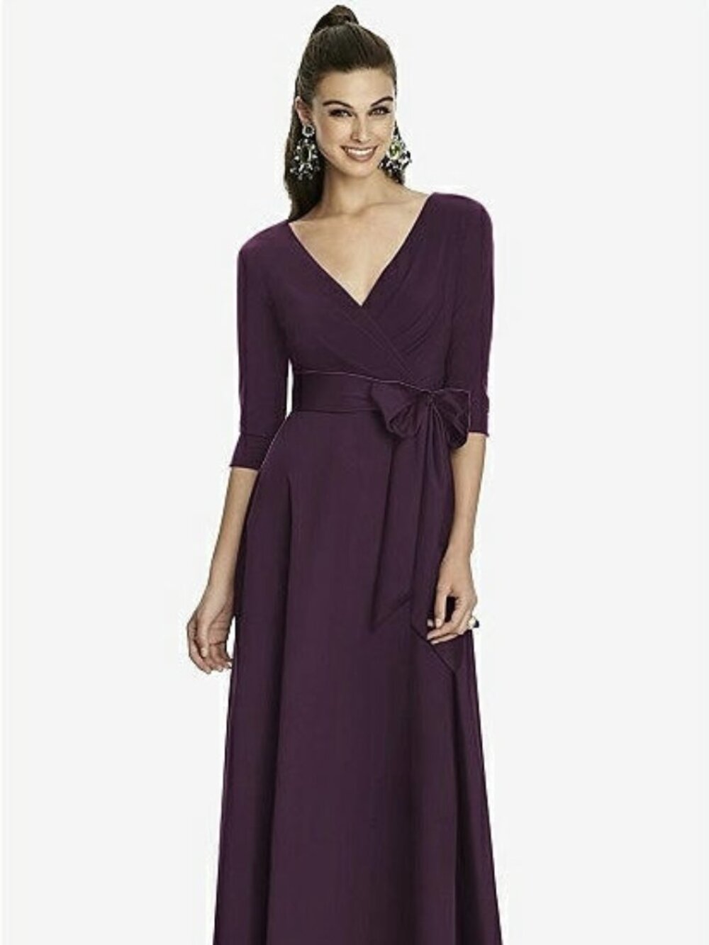 ALFRED SUNG 3/4 Sleeve CLASSIC V-Neck Gown SIZE 10 in Aubergine Purple NWT
